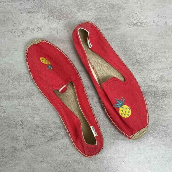 Soludos Women Size 9 Coral Embroidered Pineapple Coral Espadrilles Canvas Flats - Picture 1 of 8